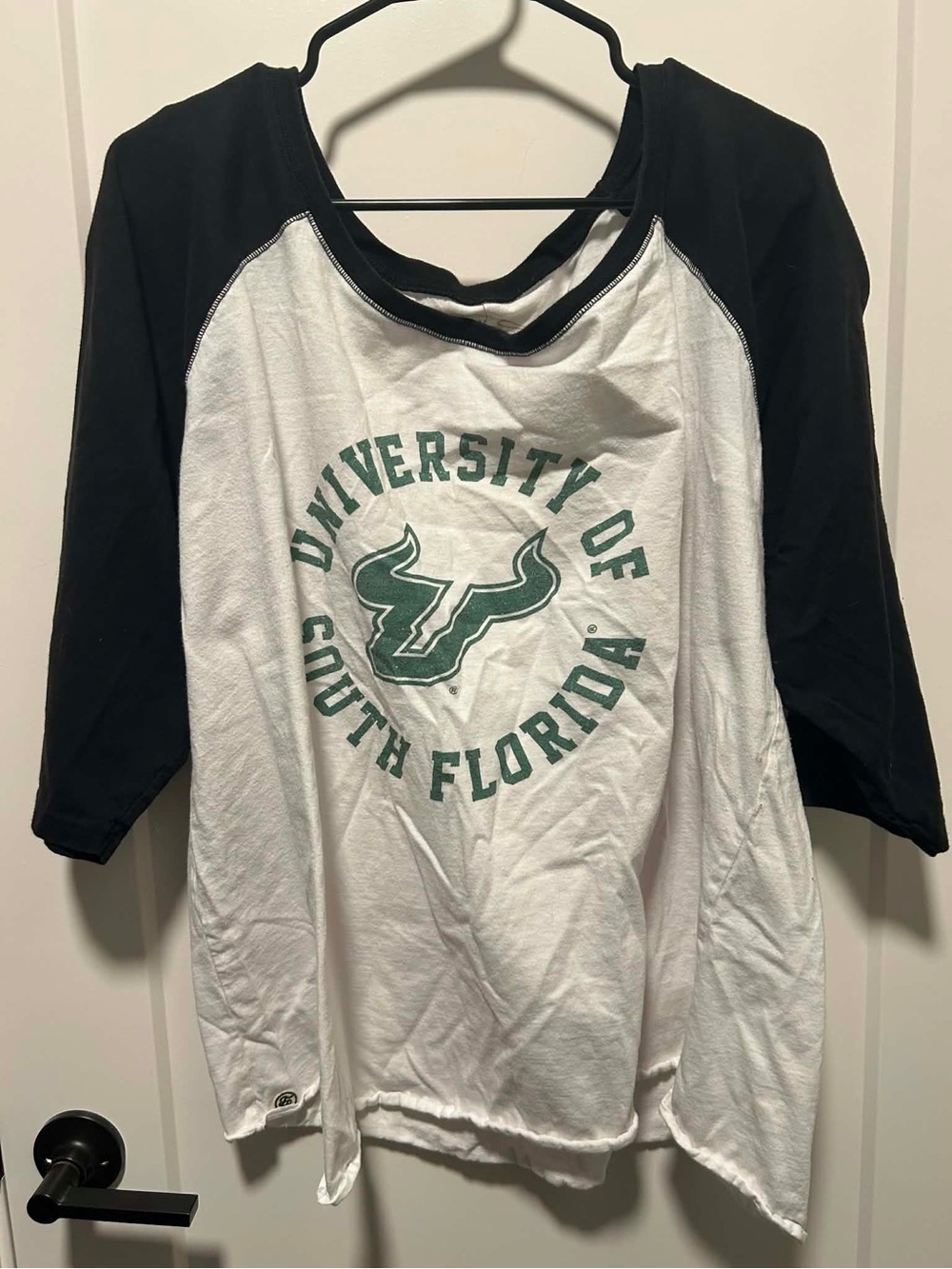 University of South Florida Men's Raglan Long Sleeve Tee - White & Black